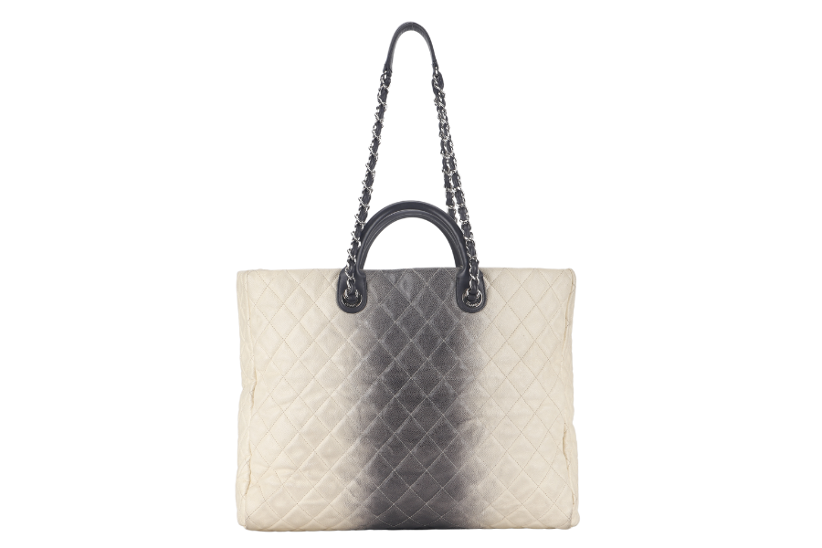 CHANEL TOTE BAG LARGE (1784xxxx) CREAM & GREY OMBRE CAVIAR LEATHER SILVER HARDWARE WITH DUST COVER