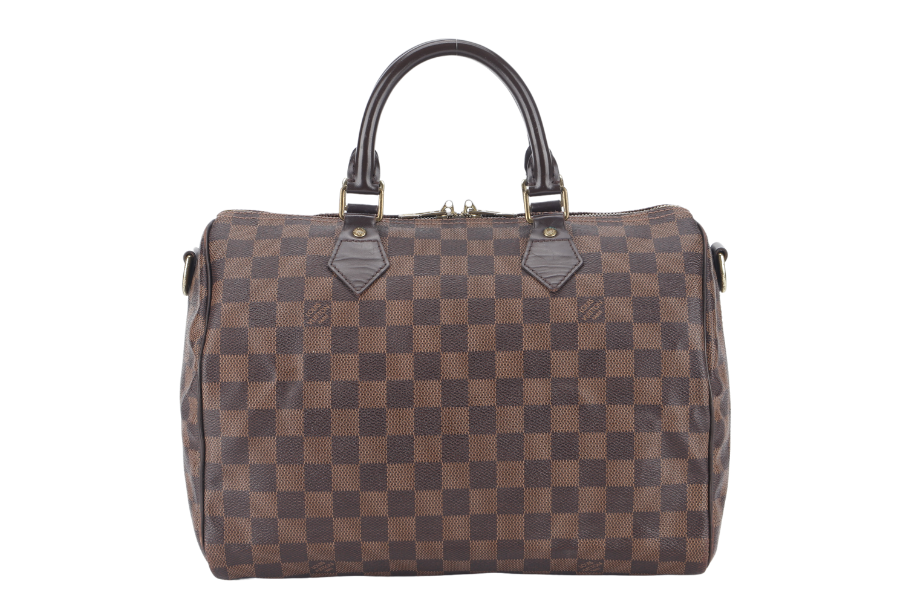 LOUIS VUITTON SPEEDY BANDOULIERE 30 DAMIER EBENE CANVAS GOLD HARDWARE WITH STRAPS AND DUST COVER