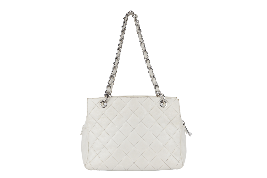 CHANEL PST WHITE (1044xxxx) CAVIAR LEATHER SILVER HARDWARE WITH DUST COVER