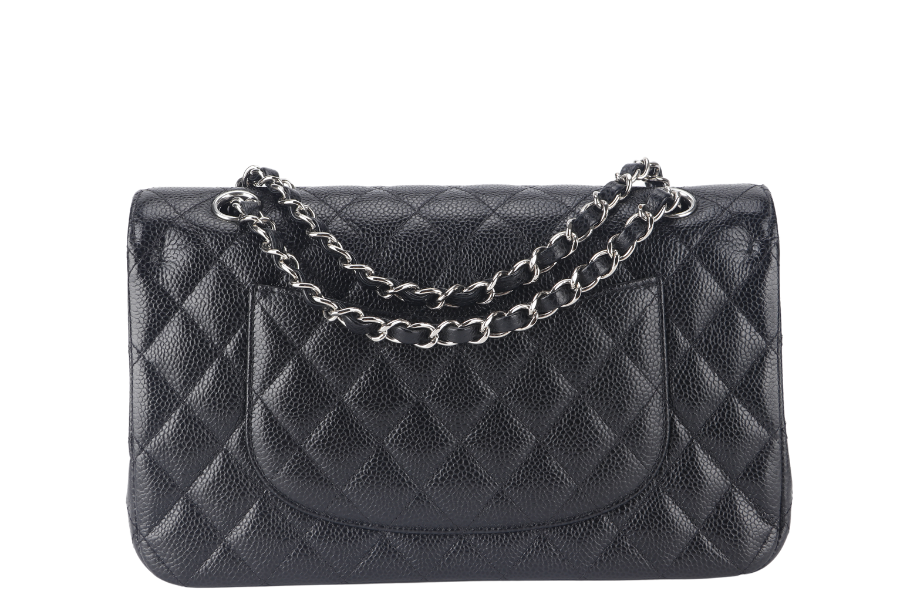 CHANEL CLASSIC FLAP (2618xxxx) MEDIUM BLACK CAVIAR SILVER HARDWARE NO  WITH DUST COVER AND BOX