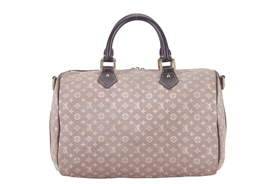 LOUIS VUITTON SPEEDY BANDOULIERE 30 MINI LIN CANVAS GOLD HARDWARE WITH DUST COVER, STRAPS,  LOCK AND KEYS
