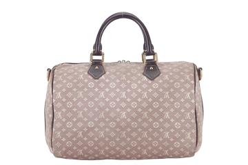 LOUIS VUITTON SPEEDY BANDOULIERE 30 MINI LIN CANVAS GOLD HARDWARE WITH DUST COVER, STRAPS,  LOCK AND KEYS