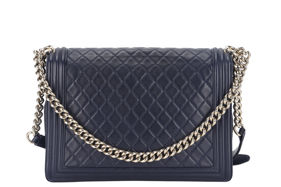 CHANEL LEBOY LARGE (2226xxxx) NAVY BLUE LAMBSKIN GOLD HARDWARE WITH DUST COVER AND BOX