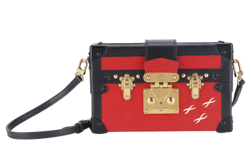 LOUIS VUITTON PETITE MALLE (M500313) ROUGE, BLACK EPI LEATHER SHOULDER BAG GOLD HARDWARE WITH DUST COVER AND BOX