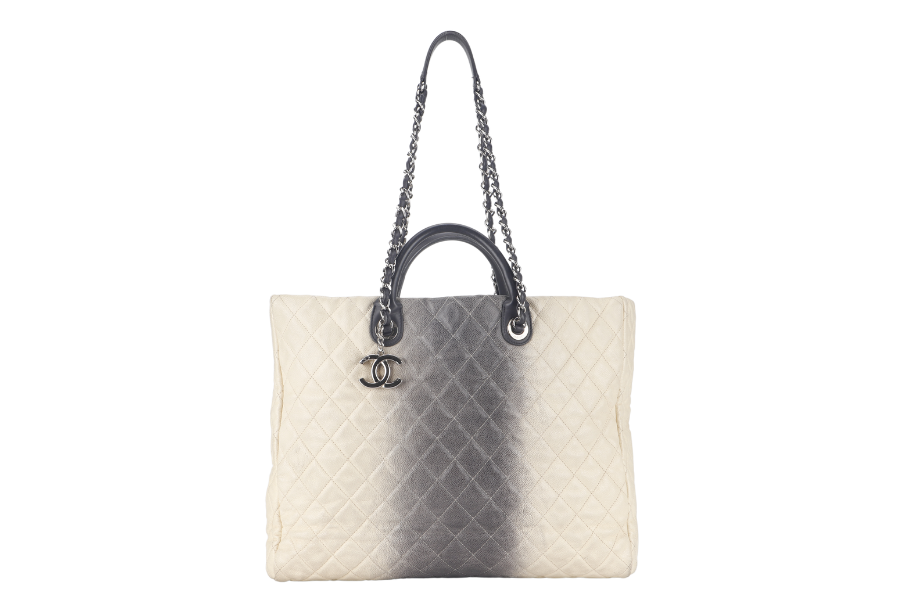 CHANEL TOTE BAG LARGE (1784xxxx) CREAM & GREY OMBRE CAVIAR LEATHER SILVER HARDWARE WITH DUST COVER