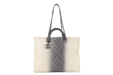 CHANEL TOTE BAG LARGE (1784xxxx) CREAM & GREY OMBRE CAVIAR LEATHER SILVER HARDWARE WITH DUST COVER