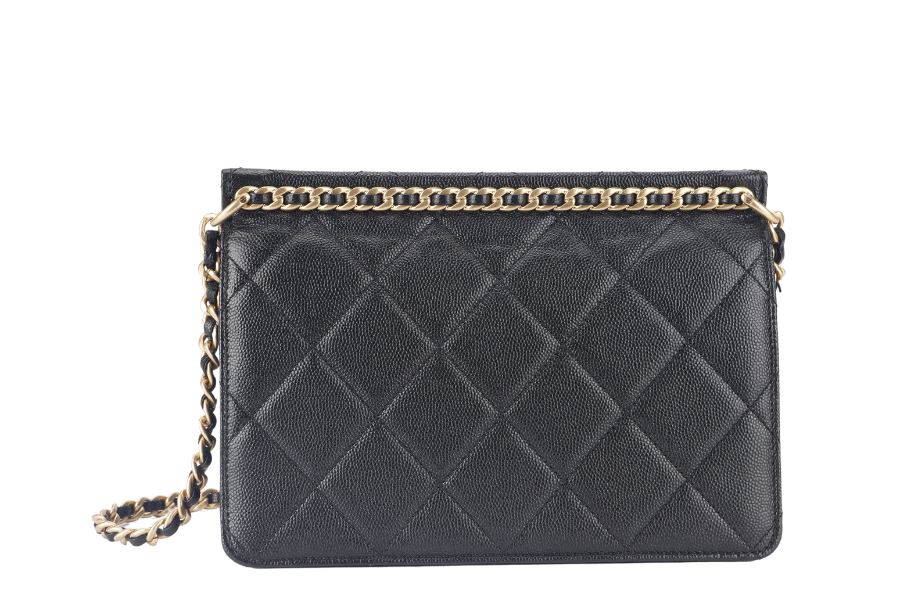 CHANEL 23A CHAIN SHOULDER BAG MICROCHIP (GCNHxxxx) BLACK CAVIAR LEATHER GOLD HARDWARE WITH DUST COVER AND BOX
