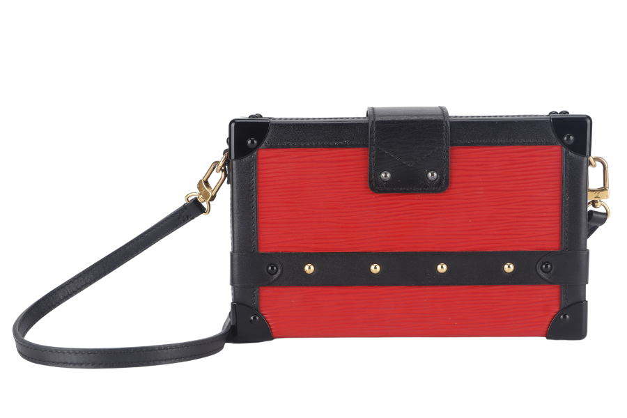 LOUIS VUITTON PETITE MALLE (M500313) ROUGE, BLACK EPI LEATHER SHOULDER BAG GOLD HARDWARE WITH DUST COVER AND BOX