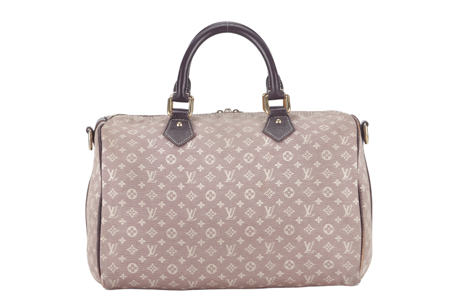 LOUIS VUITTON SPEEDY BANDOULIERE 30 MINI LIN CANVAS GOLD HARDWARE WITH DUST COVER, STRAPS,  LOCK AND KEYS