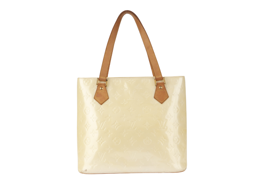 LOUIS VUITTON HOUSTON TOTE BAG (M92342) IVORY PERLE VERNIS LEATHER GOLD HARDWARE WITH DUST COVER