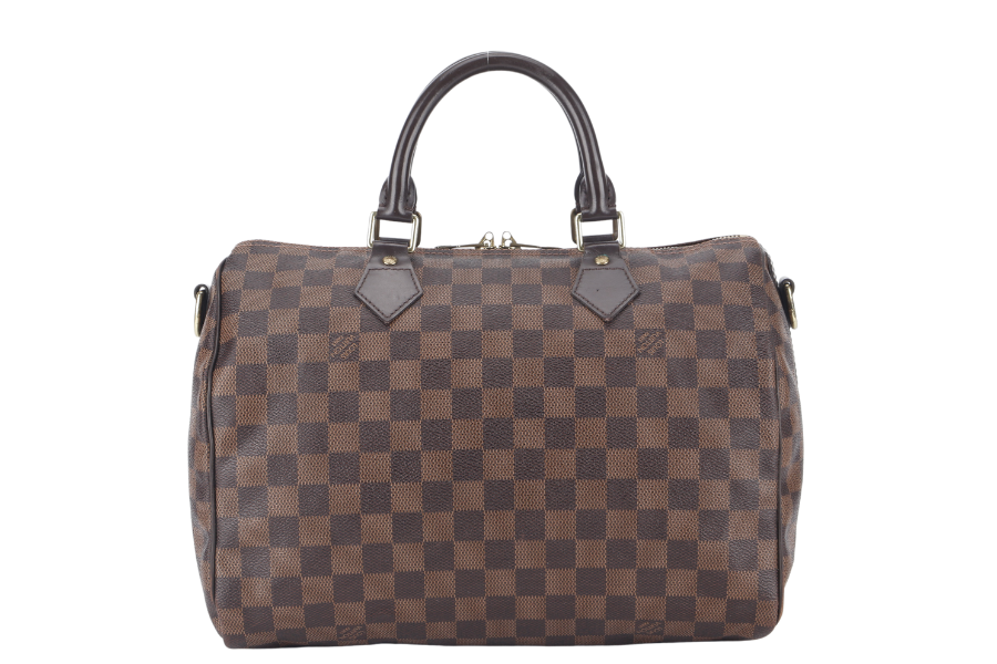 LOUIS VUITTON SPEEDY BANDOULIERE 30 DAMIER EBENE CANVAS GOLD HARDWARE WITH STRAPS AND DUST COVER