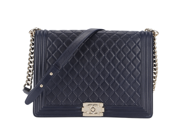 CHANEL LEBOY LARGE (2226xxxx) NAVY BLUE LAMBSKIN GOLD HARDWARE WITH DUST COVER AND BOX