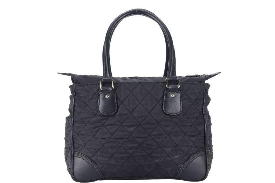 CHANEL PARIS NEW YORK TOTE BAG (1082xxxx) BLACK NYLON SILVER HARDWARE WITH