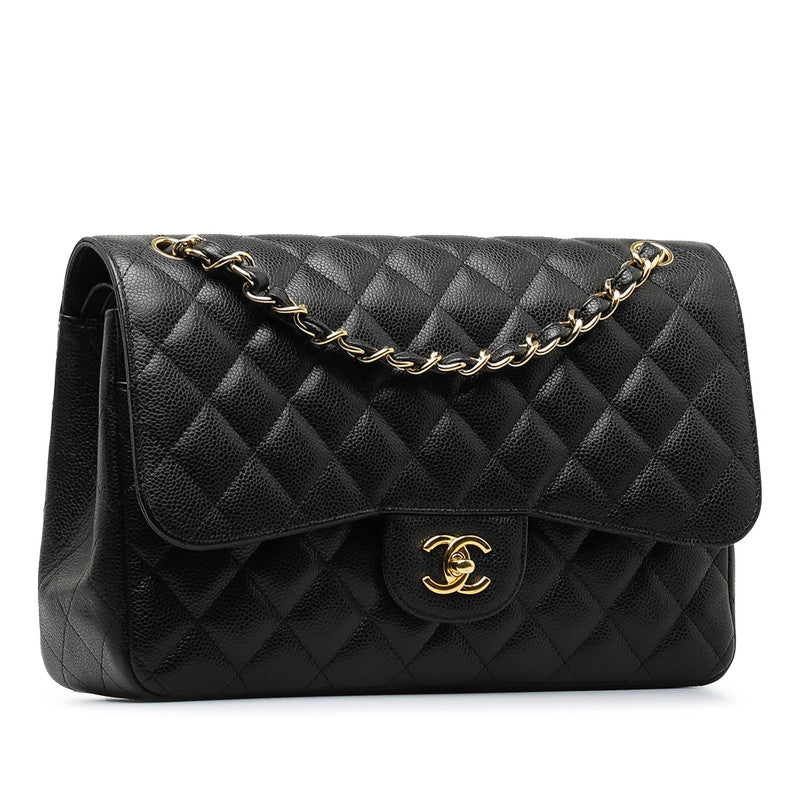 Chanel CC Caviar Jumbo Classic Double Flap Bag Leather Shoulder Bag in Good condition