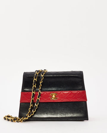 Chanel Vintage Black & Red Leather Trapezoid Shoulder Bag GHW