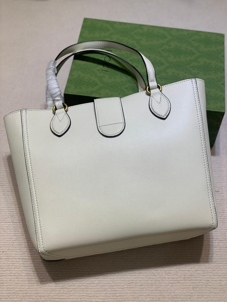gg Medium Tote With Double G  White For Womtlm 13.8in/35cm gg