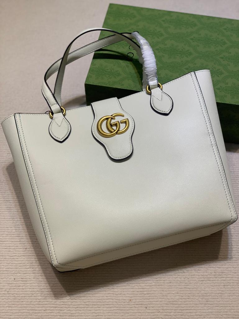 gg Medium Tote With Double G  White For Womtlm 13.8in/35cm gg