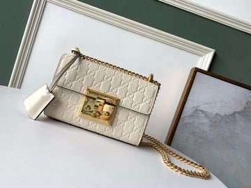 gg Embossed Padlock Shoulder Bag White Milky For Womtlm 8in/20cm