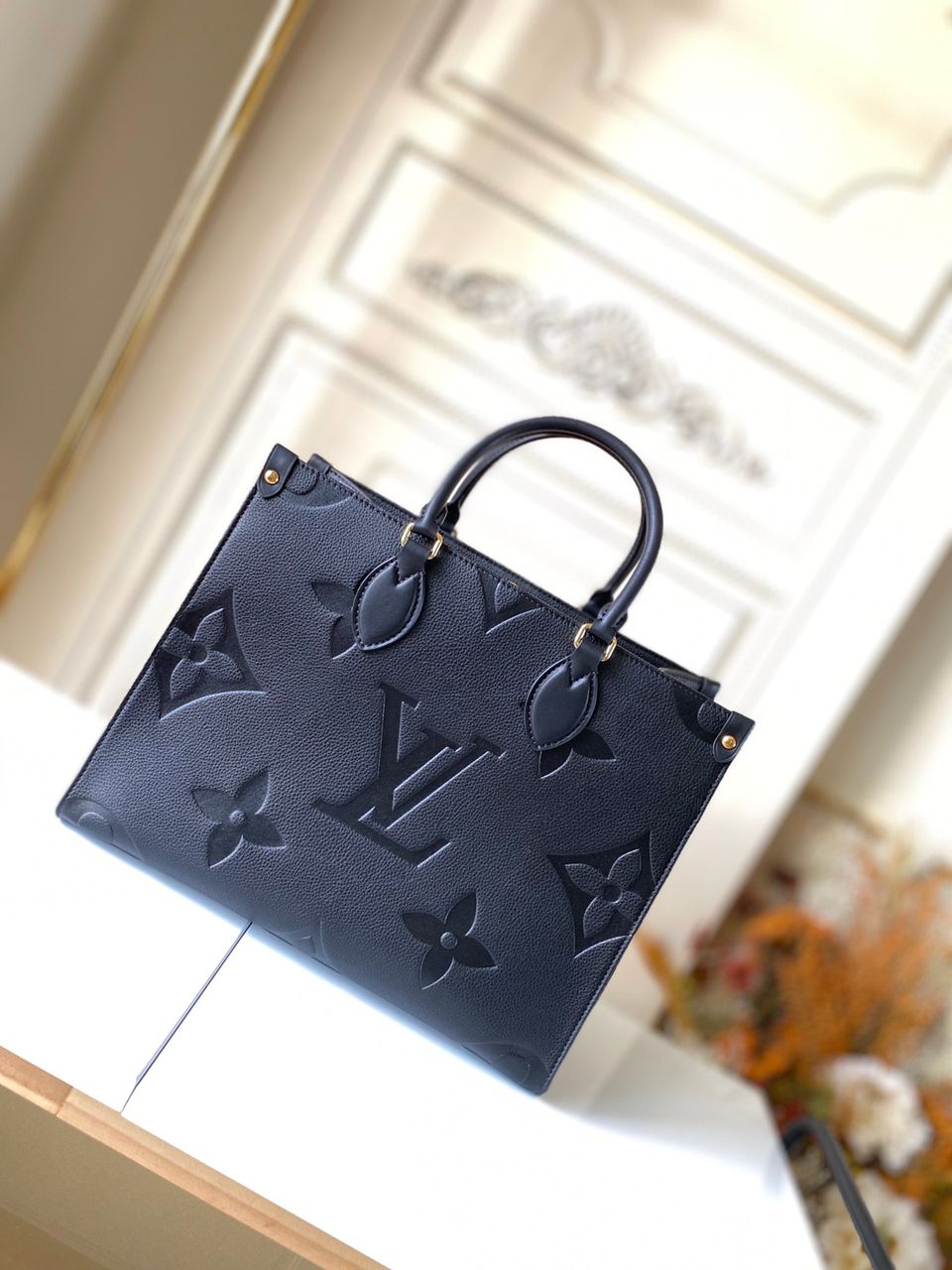 LV Onthego MM Monogram Empreinte Tote Bag Black For Womtlm 35cm LV M45595