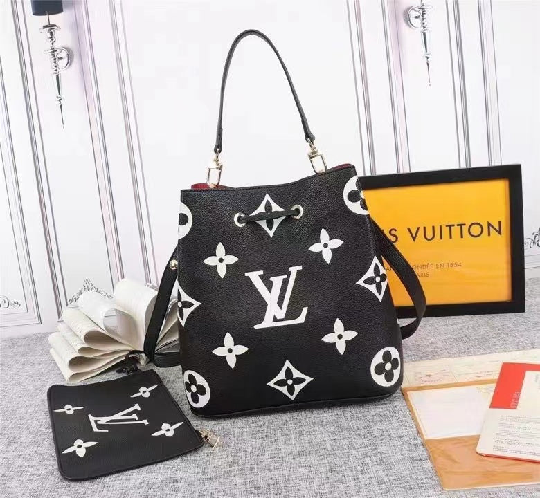 LV NeoNoe MM Bucket Bag Monogram Flowers Black/White For Womtlm,  Shoulder And Crossbody Bags 10.2in/26cm LV M45497