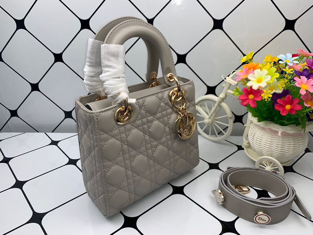 DI Small Lady Bag Gold Toned Hardware, Dark Grey, For Womtlm Womtlm’s Handbags, Crossbody Bags, 20cm CD