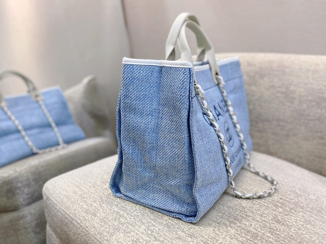 CHL Deauville Tote Tweed Canvas Bag Fall/Winter Collection, Light Blue/White For WomTLM 15in/38cm