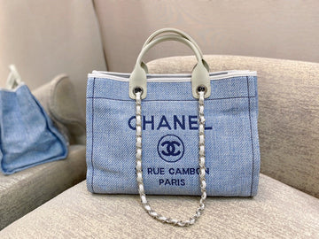 CHL Deauville Tote Tweed Canvas Bag Fall/Winter Collection, Light Blue/White For WomTLM 15in/38cm