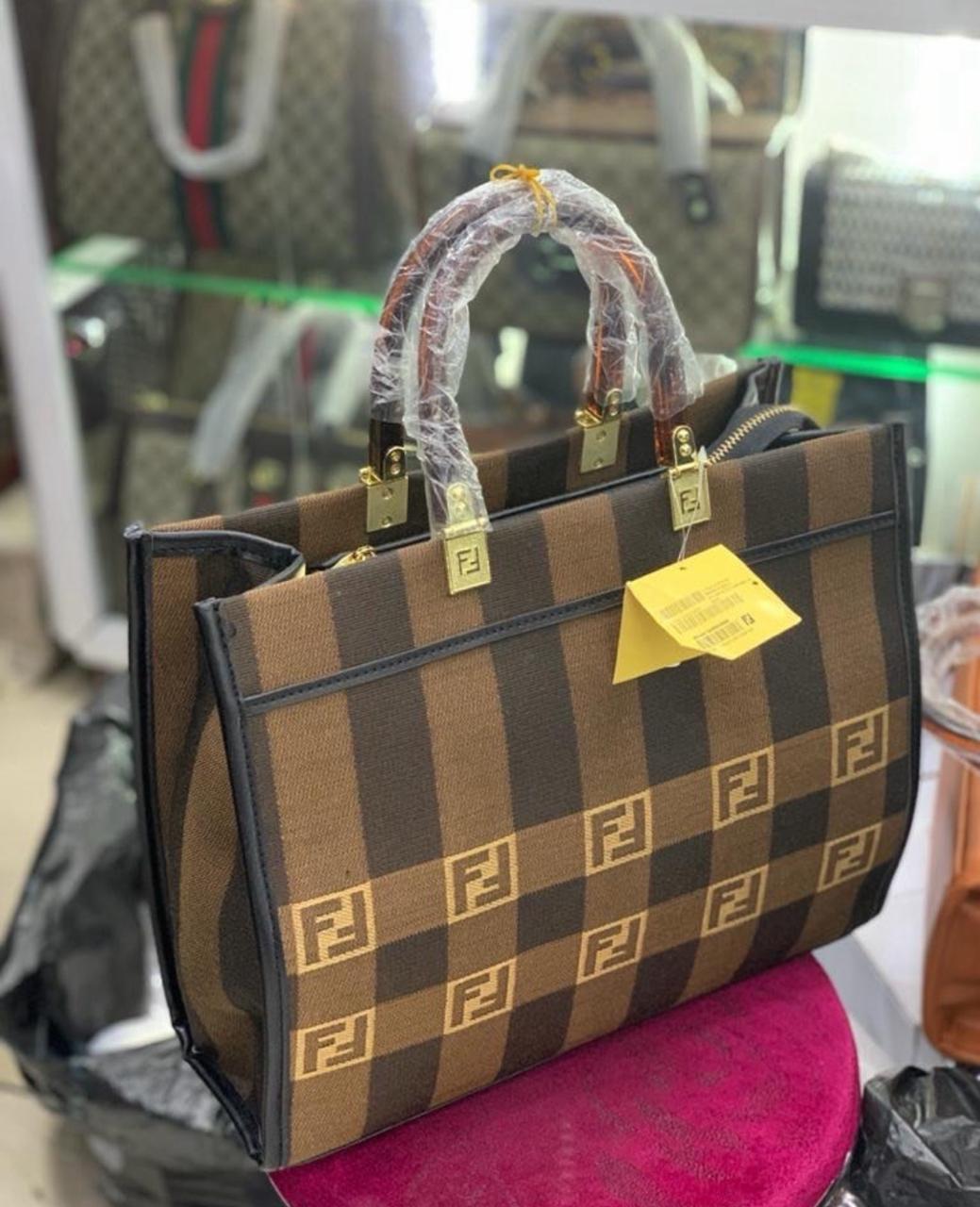 FENDI Tote Monogram Canvas  Stylish & Spacious Women Bag (Brown/Black)