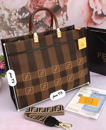 FENDI Tote Monogram Canvas  Stylish & Spacious Women Bag (Brown/Black)
