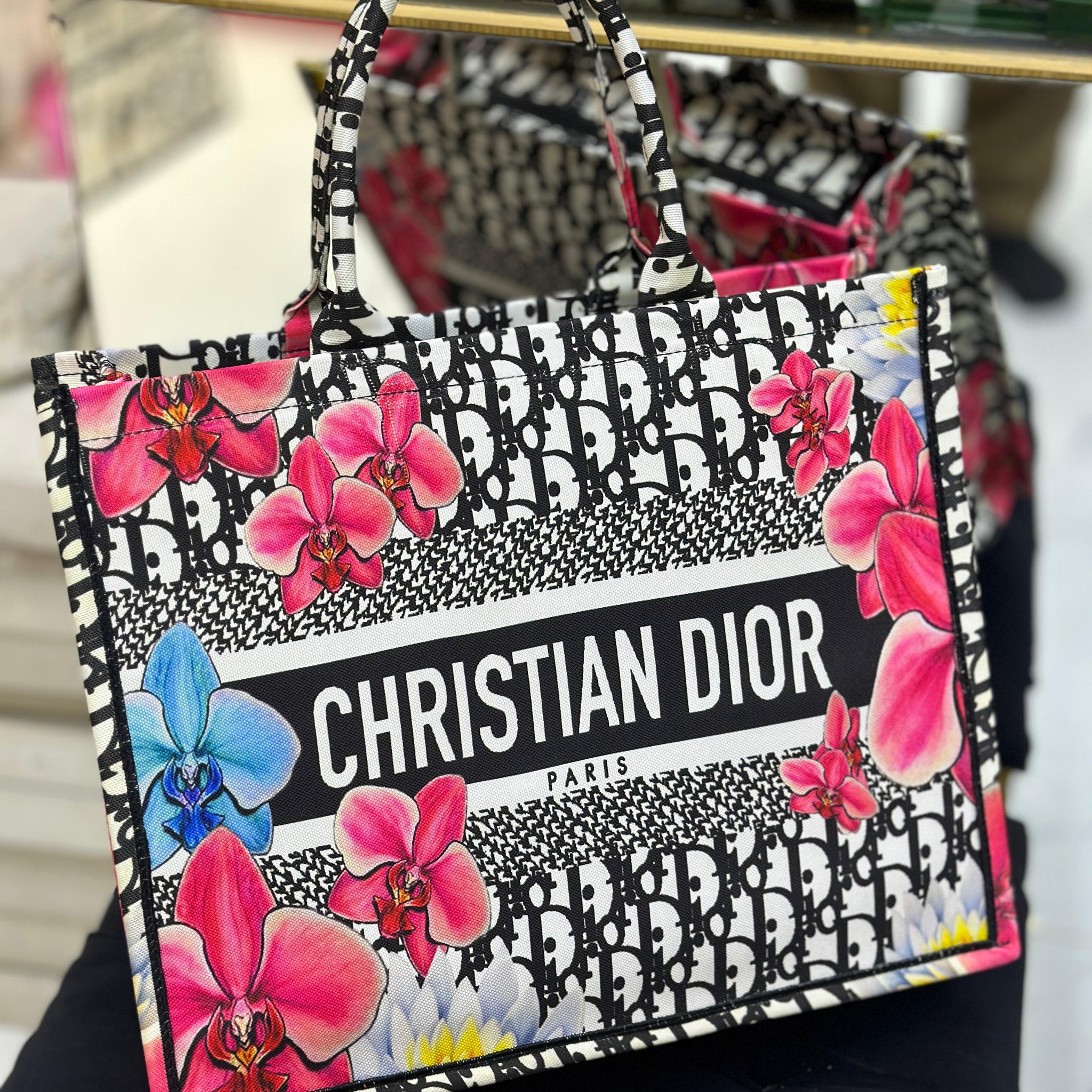 Christian Dior Women Bag  High-Quality Denim Tote (Pink/White/Black)