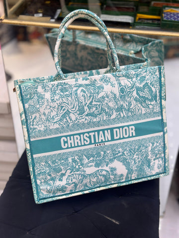 Christian Dior Women Bag  High-Quality Denim Tote (Green/White)