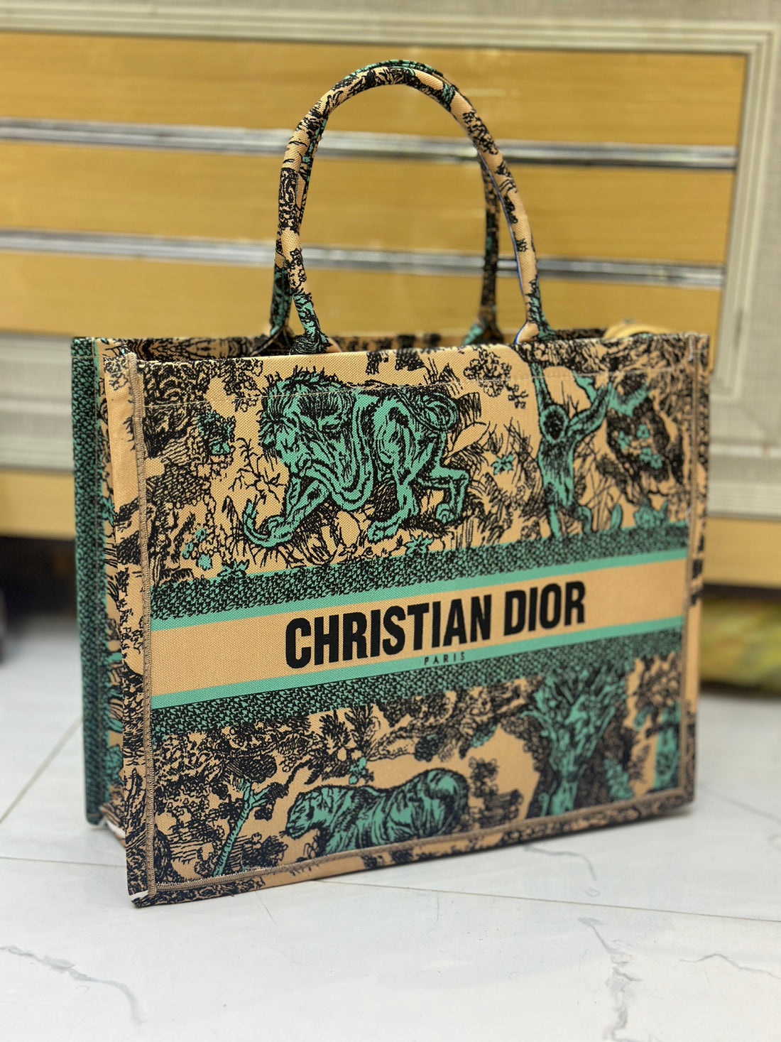 Christian Dior Women Bag  High-Quality Denim Tote (Green/Cream/Black)