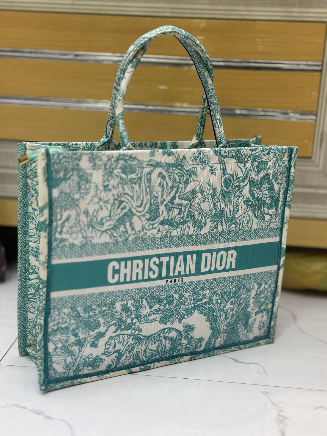 Christian Dior Women Bag  High-Quality Denim Tote (Green/White)