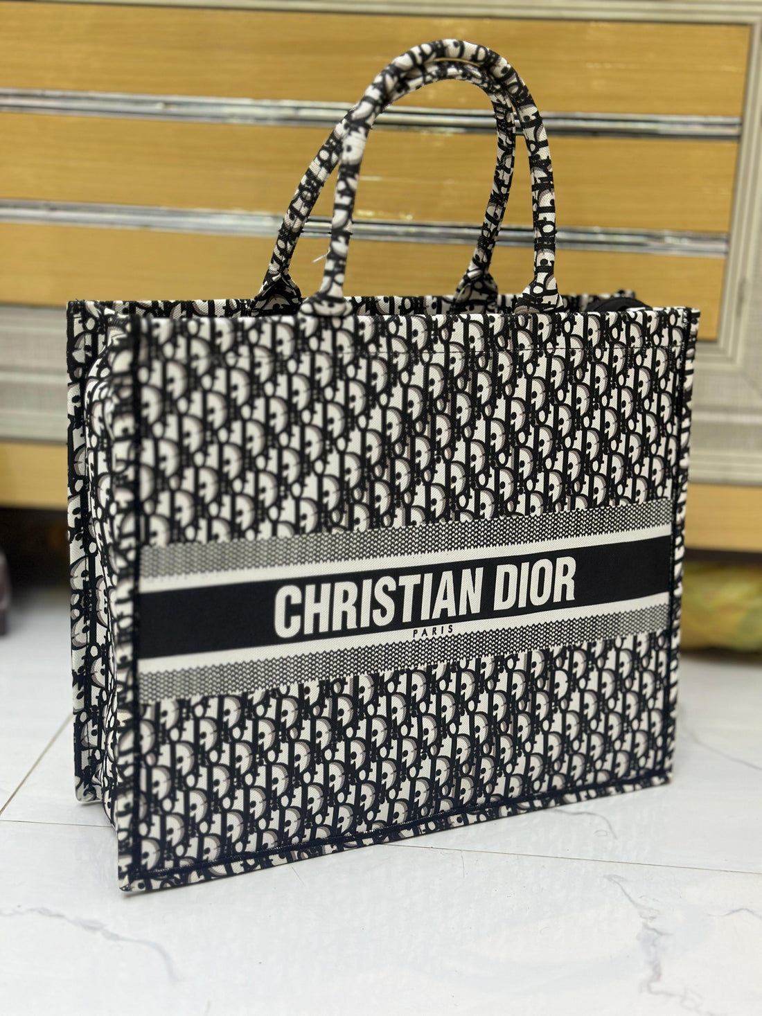 Christian Dior Women Bag  High-Quality Denim Tote (Black/White-2)