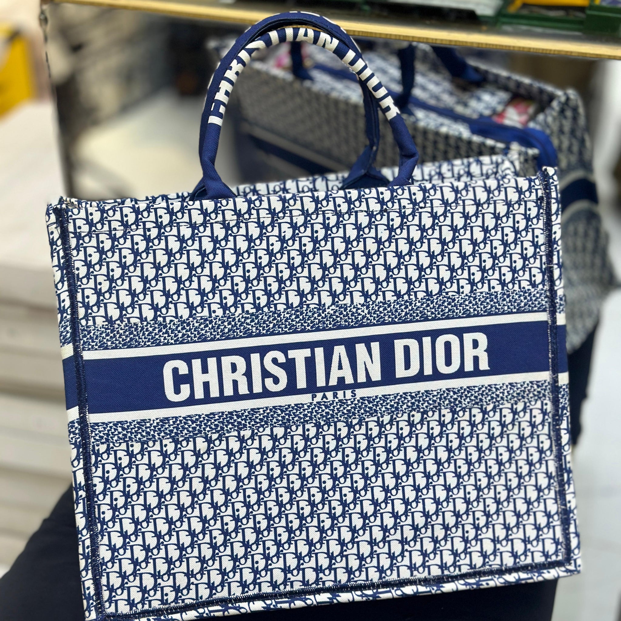 Christian Dior Women Bag  High-Quality Denim Tote (Blue/White-3)