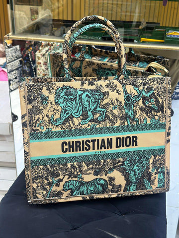 Christian Dior Women Bag  High-Quality Denim Tote (Green/Cream/Black)