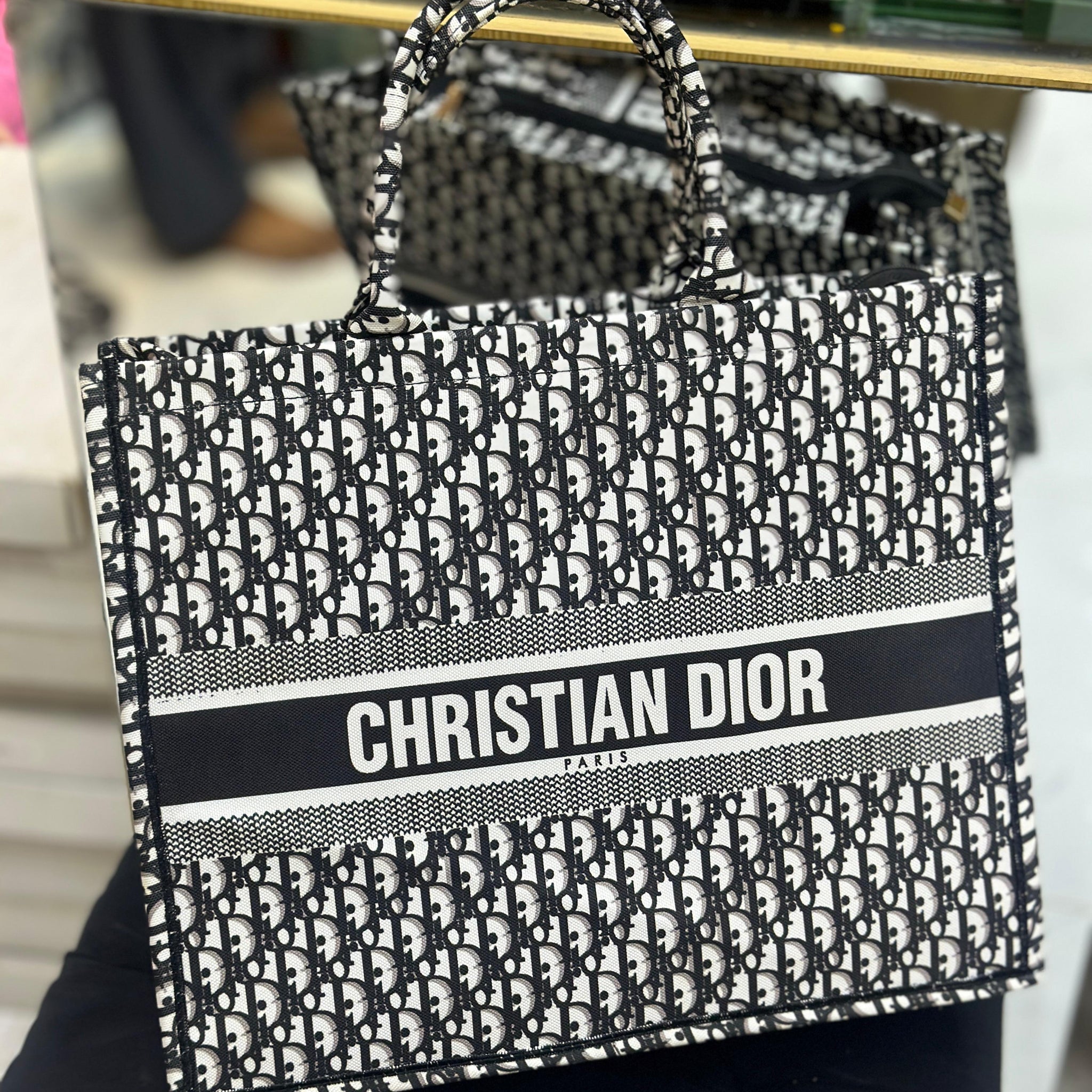 Christian Dior Women Bag  High-Quality Denim Tote (Black/White-2)
