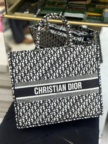 Christian Dior Women Bag  High-Quality Denim Tote (Black/White-2)