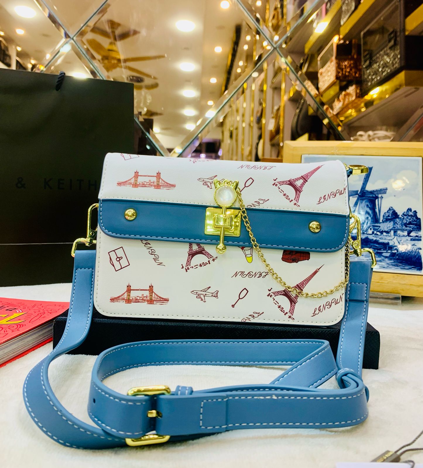 Charles & Keith Crossbody Women Bag  Premium Quality (Blue/White)