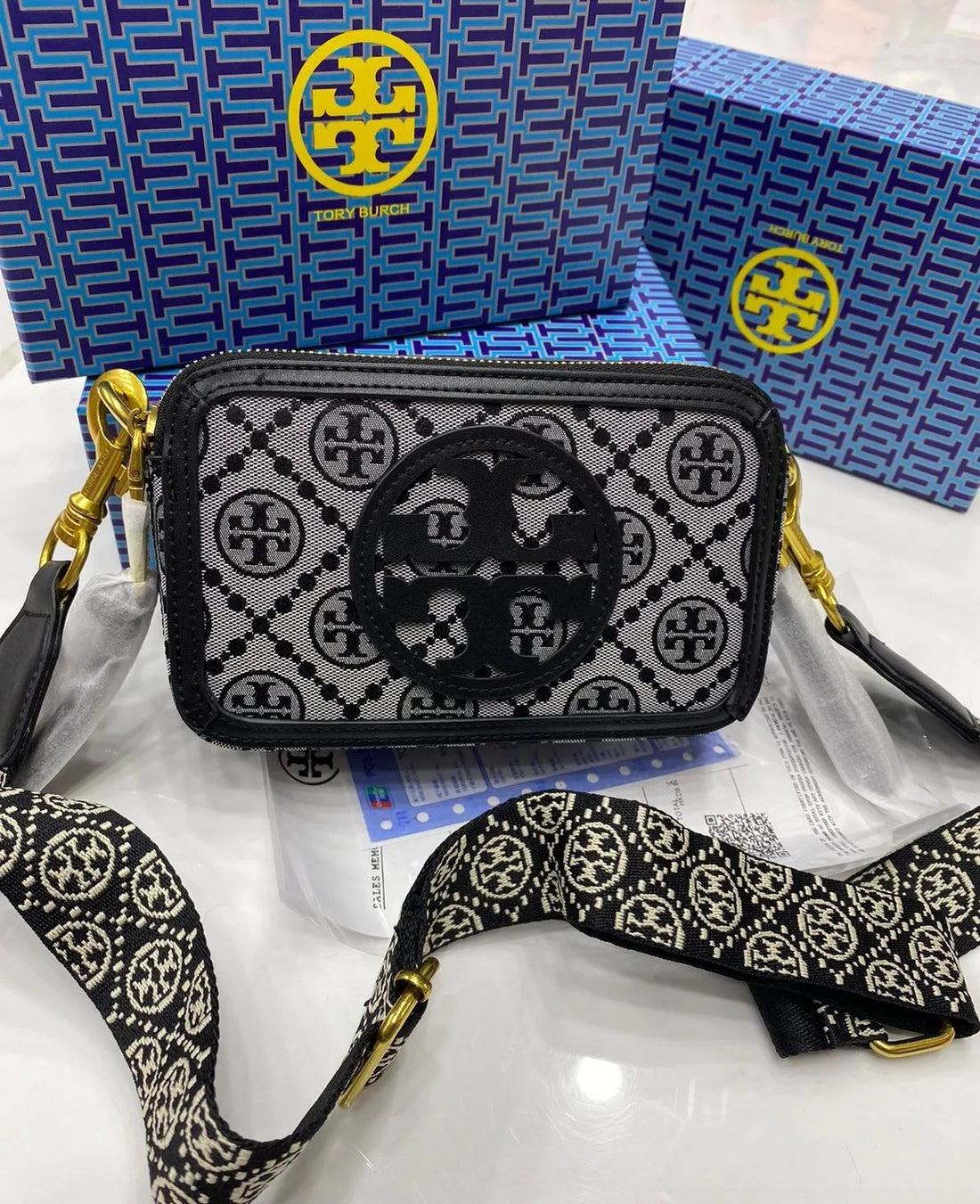Tory Burch Mini T Monogram Miller Crossbody Women Bag (Grey/Black)