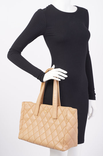 Chanel Wild Stitch Tote Bag Beige Lambskin Leather
