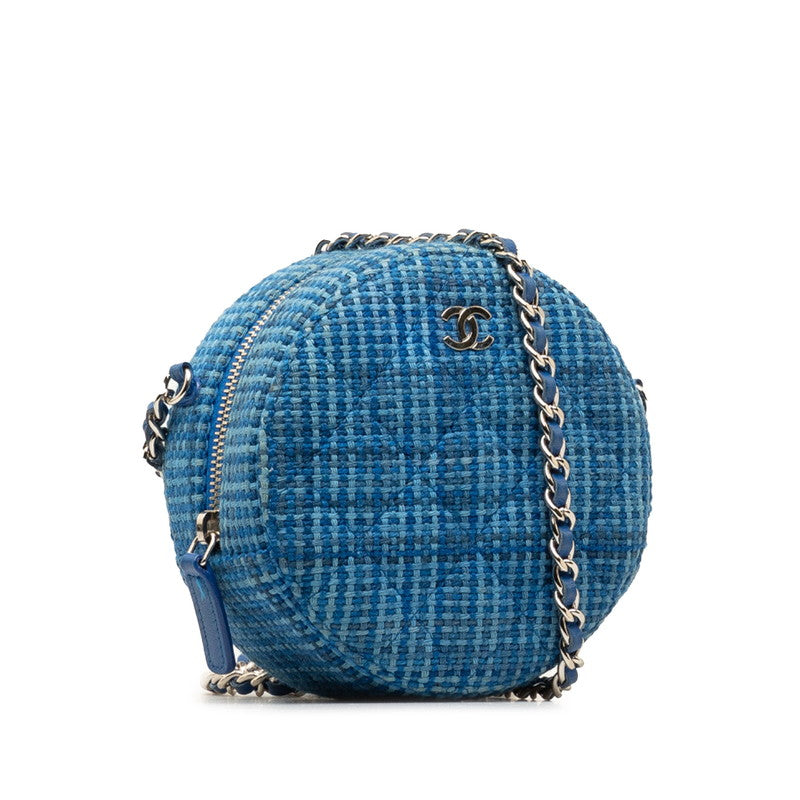 Chanel Tweed Round Clutch with Chain Canvas Crossbody Bag in Good condition