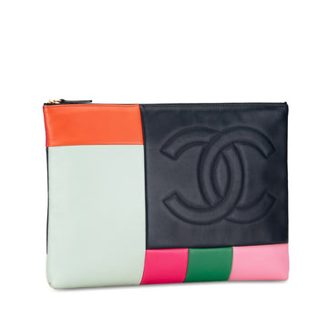Chanel Large Lambskin Colorblock Patchwork O Case Clutch Bag