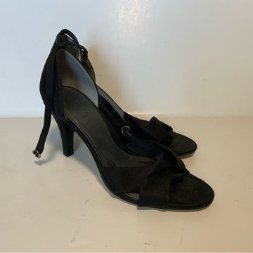 Ann Taylor LOFT Black Sateen D’orsay Ankle Strap Pumps