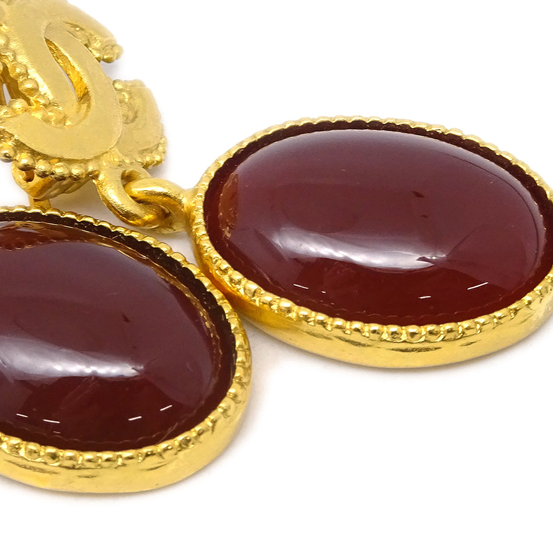 Chanel Stone Dangle Earrings Clip-On Gold 96A