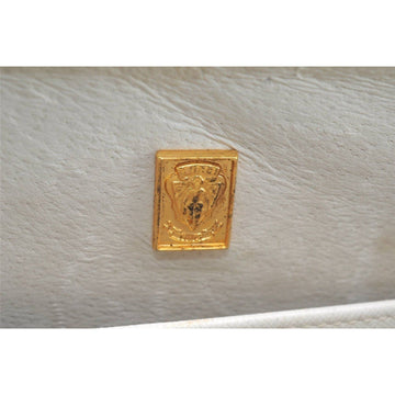 Vintage Gucci beige Lucite boxy, hard, clam shell style cross body/shoulder purse with a white leather flap top and gold horse-bit accents