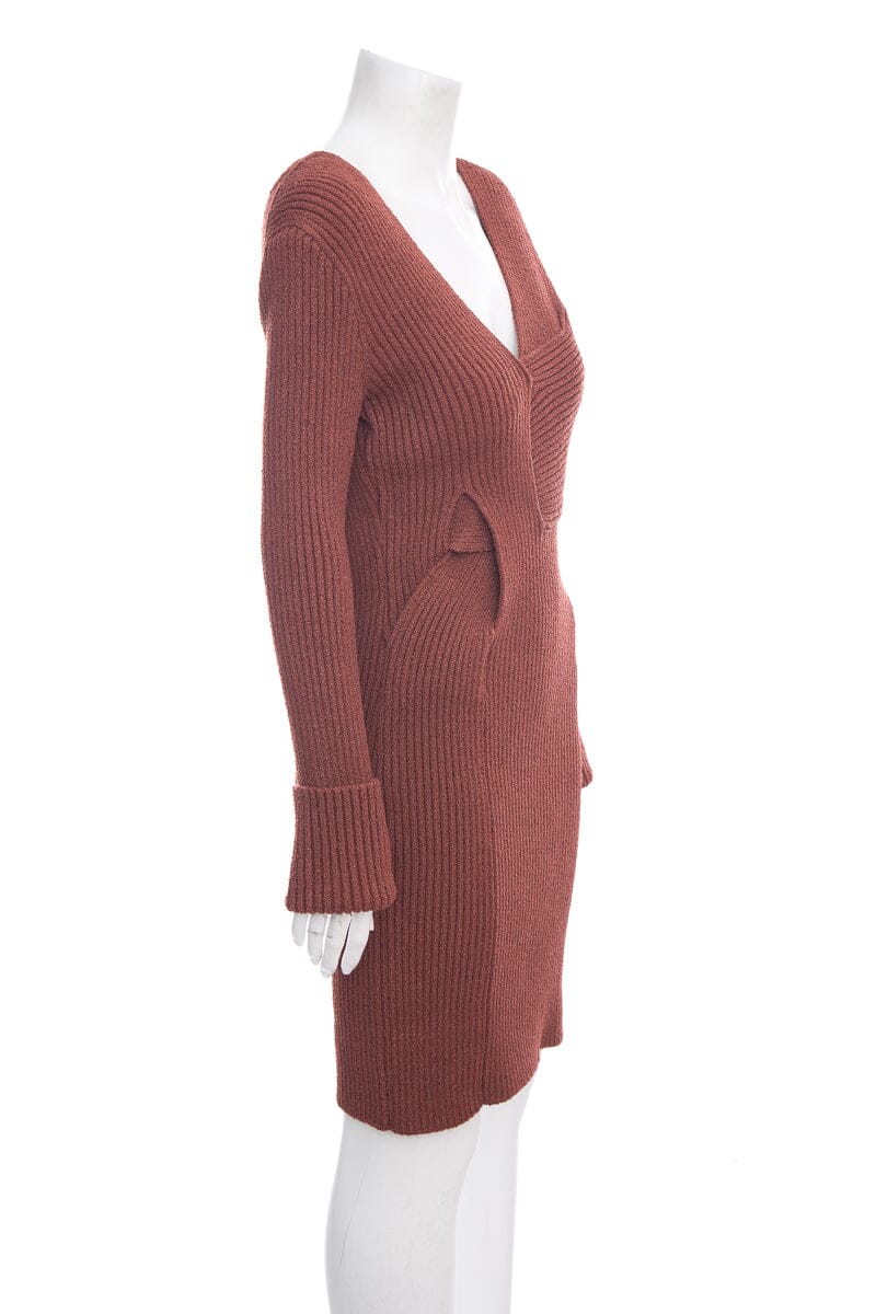 Bottega Veneta Brown Knit Long Sleeve Mini Dress SZ 40