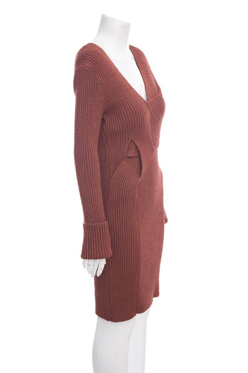 Bottega Veneta Brown Knit Long Sleeve Mini Dress SZ 40