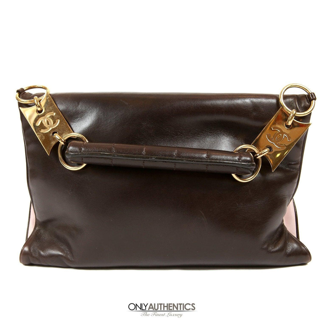 Chanel Pink and Brown Leather Handle Clutch