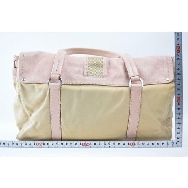 Prada Color Block Shoulder Purses Pink And Beige Suede Canvas And Leather Satchel